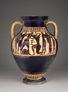 Athenian Attic black-figure amphora attributed to Lydos with Theseus killing the Minotaur by Greek