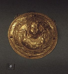 Bust of Eros, medallion decorated with garnets by Greek