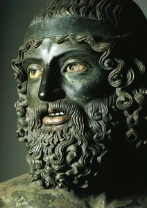 Detail of the Head of Statue A or the Younger of the Riace Bronzes by Greek