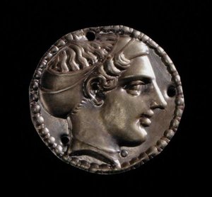 Gold applique female head wearing a sakos, from Kerch, 5th century by Greek