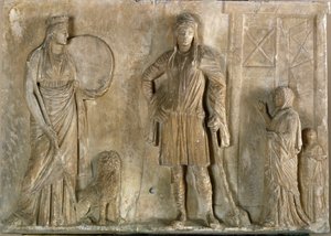 Phrygian divinities Cybele and Attis, his son and lover - Marble relief