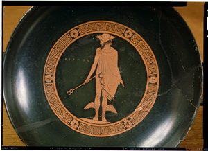 Greek red-figure cup, depicting the god Hermes
