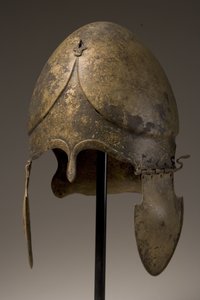 Helmet with phallic applique, Chalcidian, 5th-4th century BC