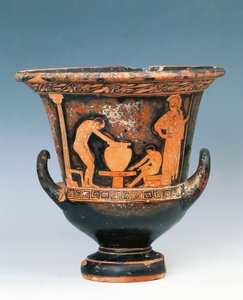 Krater showing scene of potter at work under gaze of Athena, red-figure pottery from Sicily, Italy, Magna Graecia, 5th Century BC