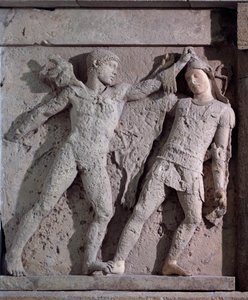 Magna Graecia: Metope with Heracles and Amazon, Stone Relief, 5th Century BC by Greek