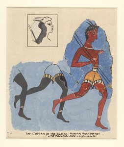 Fragments of a fresco from Knossos, with modern restorations; soldiers at the run, c.1450-1400 BC