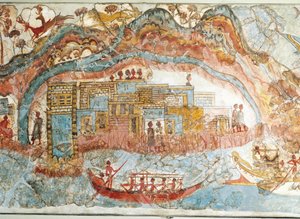 Fresco Depicting a Ship Procession from Akrotiri, Thera Island, Santorini, Greece (detail)