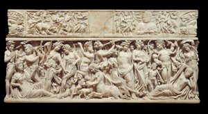 Relief Sculpted on Marble of a Sarcophagus Depicting Dionysus Discovering Sleeping Ariadne by Greek School
