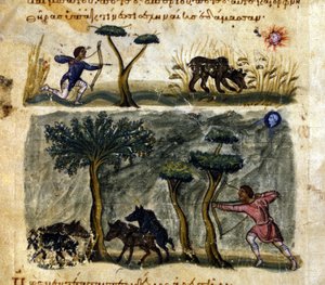 Hunting Wild Boar After the Greek Manuscript of Oppianus De Venatione 13th Century by Greek School