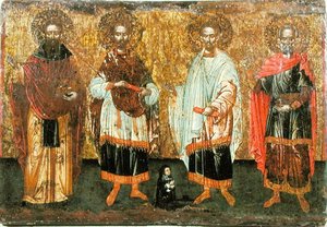 Icon depicting SS. Cosmas and Damian by Greek School