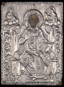 Icon of St. Nicholas with Silver Casting by Greek School