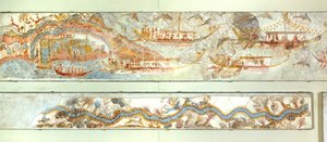 Naval expeditions and river landscape, Akrotiri fresco, Thera (today Santorini), Greece, Minoan Civilization