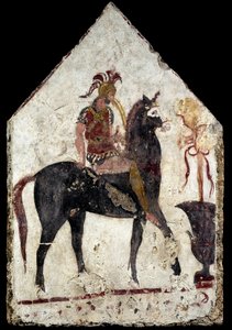 Painted slab, the so-called black horseman, from Paestum, Andriuolo, tomb 58 by Greek School