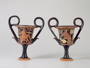 Red-figure kantharos depicting a youth and kantharos depicting a woman, c.310 BC by Greek School