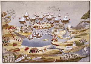 Siege and Naval Battle (plate 13) from Pictorial History of the Greek War of Independence by General Makryjannis by Greek School