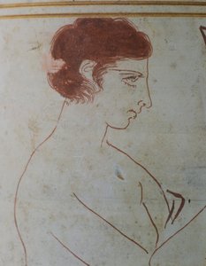 Attic Lekythos, Showing a Funeral Scene of a Warrior Seated in Front of His Tomb (Detail) by Greek School