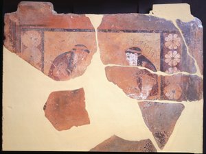 Daughter of Pandion, King of Athens, ca 630 BC, Painted Terracotta Metope from Temple of Apollo in Thermos, Greece, Greek Civilization, 7th Century BC