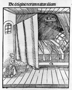 A Midwife Cleans the Newly Born Baby While the Mother is Resting. Engraving in “Margarita Philosophica” by Gregor Reisch (1467-1525), Basel by Gregor Reisch