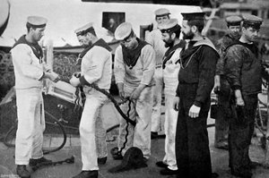 Blue Jackets at Work Splicing a Rope on Board the Battleship HMS Majestic