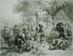 Grape Harvest in Kakhetie, Georgia, plate 30 from a book on the Caucasus, engraved by Eugene Le Roux, published by Alfred Leon Lemercier, Paris