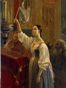 Girl Placing a Candle Before the Icon.