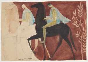Two Young Men on Horseback. Draft for Room Decoration by Gudrun Traustedt