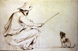 A Seated Man Training a Dog by Guercino