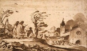Landscape with a Funeral Procession by Guercino