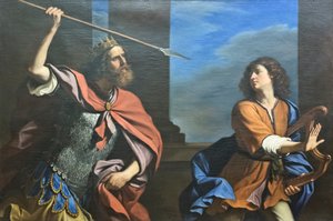 Saul tries to kill David with his spear by Guercino (1591 1666)
