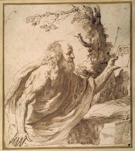 A Saint reading in the desert by Guercino