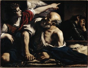 Saint Peter liberated by an angel by Guercino