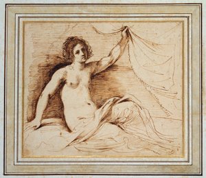 A Reclining Nude Woman Lifting a Curtain