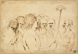 Group of Figures, with Owl on a Pole by Guercino