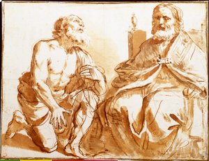 Seated Bishop and Kneeling Saint by Guercino