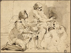 Study for Jacob Blessing the Sons of Joseph (recto); Sketches: Saint Christopher; Two Figures in Conversation over Money (verso) by Guercino
