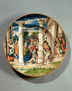 Dish depicting St. Peter and St. John healing the lame man at the Temple