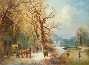Coach and Horses in a Snowy Landscape
