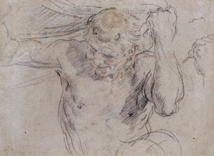 A Satyr Lifting Drapery, and a Subsidiary Study of his Left Hand by Guido Reni