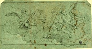 Musician Angels in Clouds (recto); Seated Cleric (verso) by Guido Reni