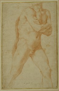 Nude Man Striding Forward, with Arms Folded and Looking Over His Right Shoulder by Guido Reni