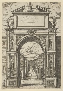 Triumphal Arch Surmounted by a Statue Representing the City of Bologna, Buildings Seen Through by Guido Reni