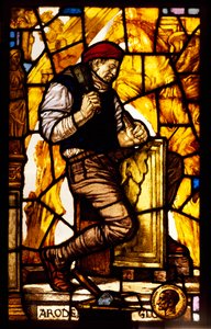 Panel of a Window Depicting a Stonemason