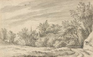 Village Path with Church Spire in the Distance by Guillam Dubois