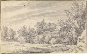 Village Path with Church Spire in the Distance by Guillam Dubois