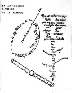Calligram by Guillaume Apollinaire (1880-1918): "The Mandolin, the Carnation, and the Bamboo"