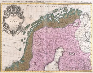 Map of the Nordic countries, kingdoms of Denmark, Sweden and Norway by Guillaume Delisle