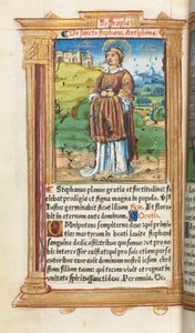 Printed Book of Hours (Use of Rome): fol. 100v, St. Stephen by Guillaume Le Rouge