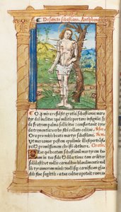 Printed Book of Hours (Use of Rome): fol. 102v, St. Sebastian by Guillaume Le Rouge