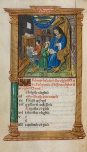 Printed Book of Hours (Use of Rome): February calendar illustration by Guillaume Le Rouge