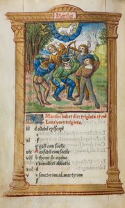 Printed Book of Hours (Use of Rome): fol. 4v, March calendar illustration by Guillaume Le Rouge